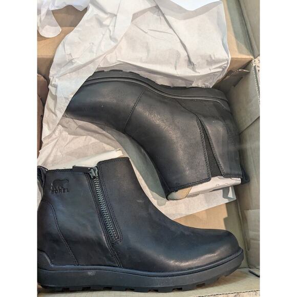 NEW Sorel Evie Zip Leather Boots Booties BLACK Women's 12 - Picture 7 of 8